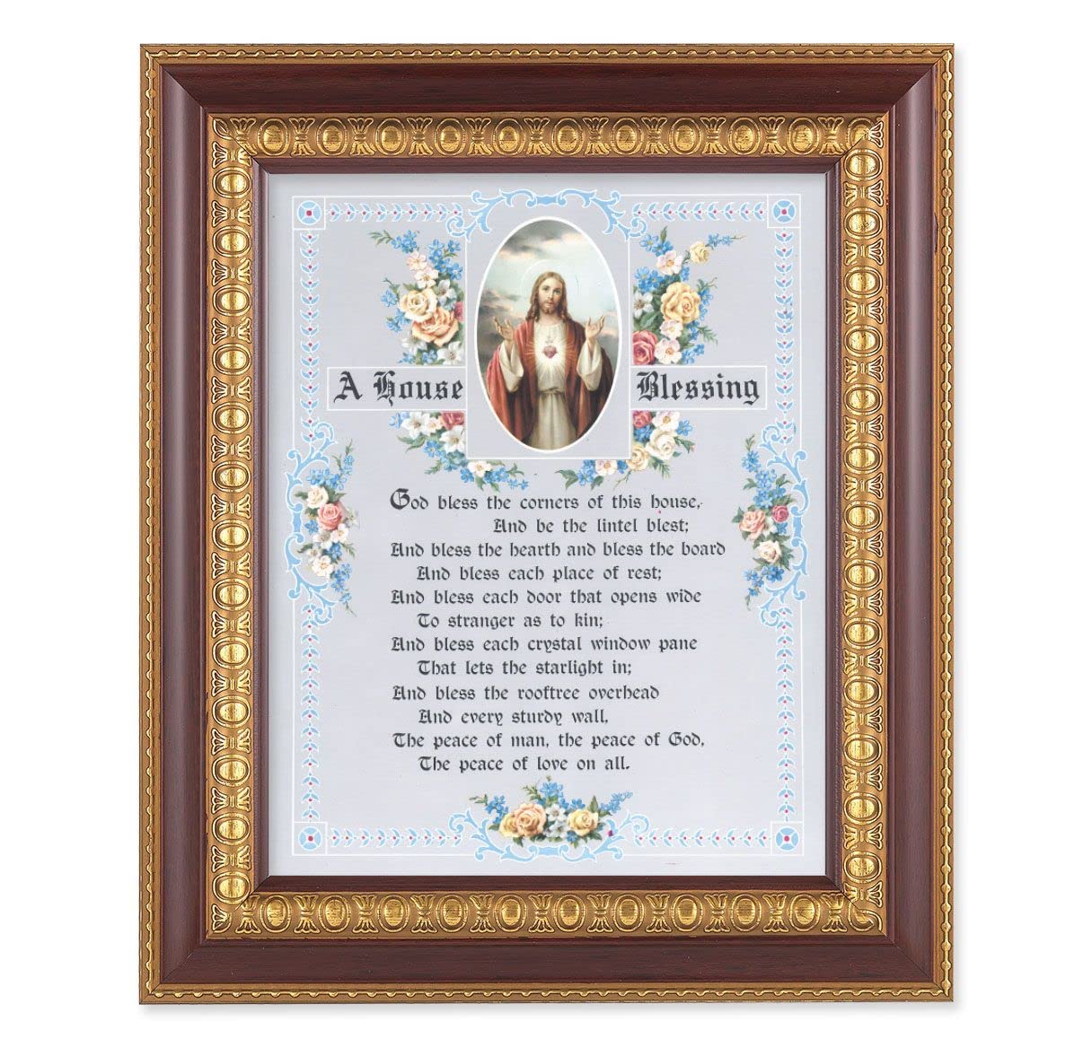A House Blessing, 11-1/2"x13-1/2, Cherry Finish with Gold Egg & Dart Frame, Italian Print Under Glass # 26080
