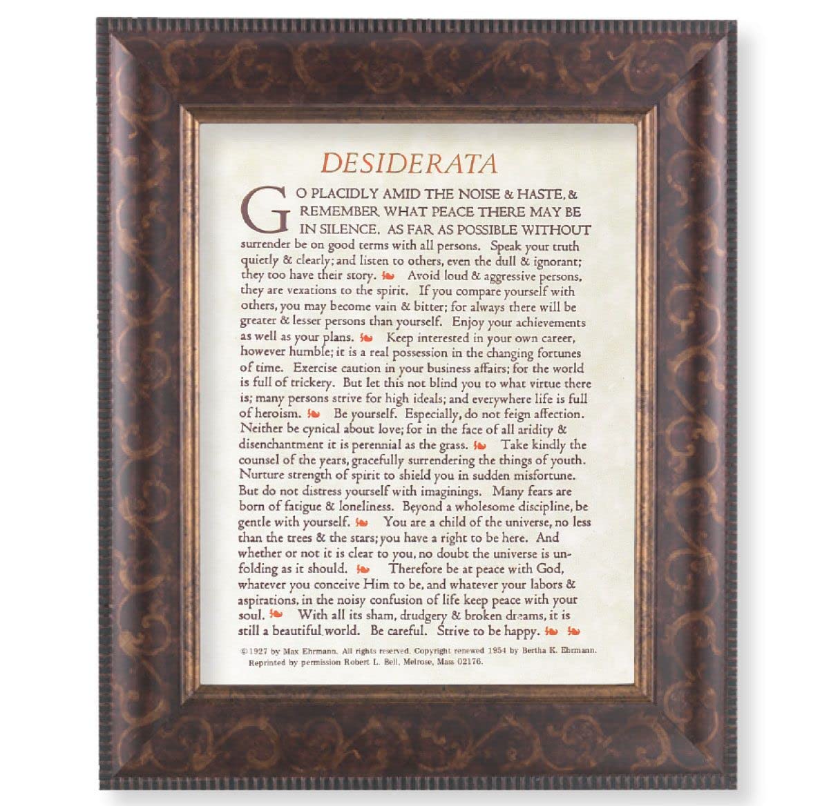 Desiderata Prayer Picture, 11-1/4"x13-1/4, Antique Gold & Espresso Frame, Italian Print Under Glass # 25899