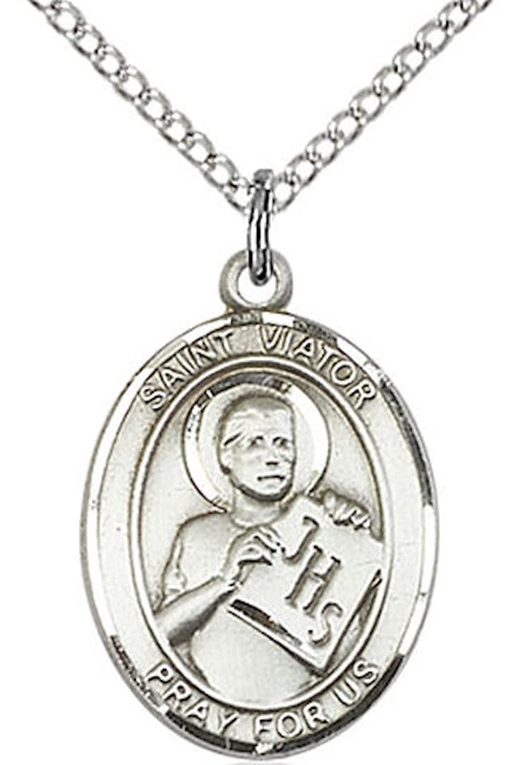 St. Viator Medal in Fine Pewter, 3/4" tall, 18" Rhodium Plated Clasp Chain