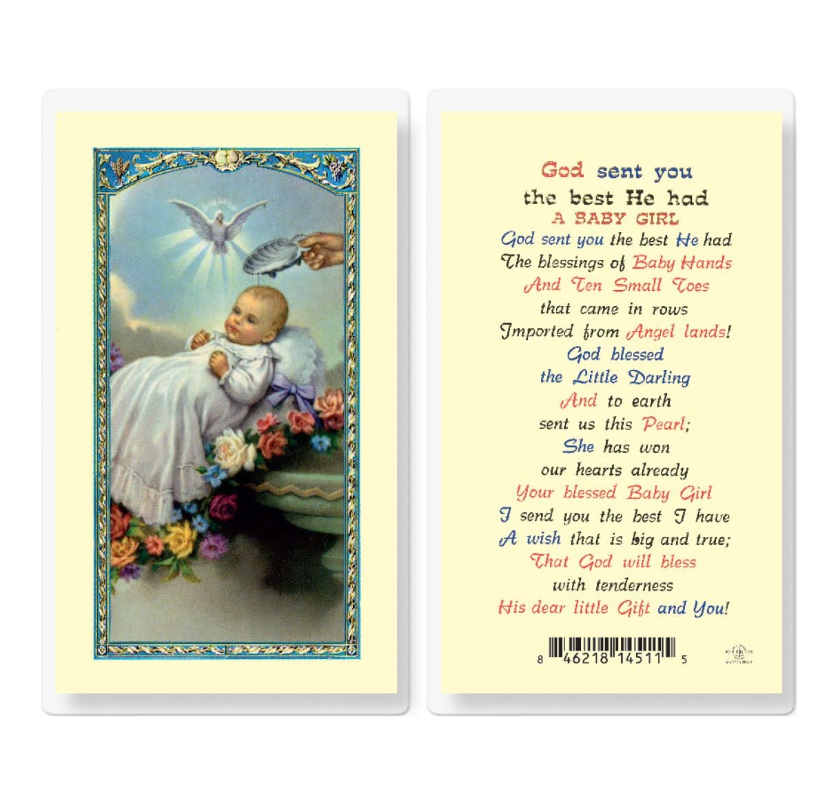 Girl Baptism Laminated Holy Card, 25-Pack, # 59079