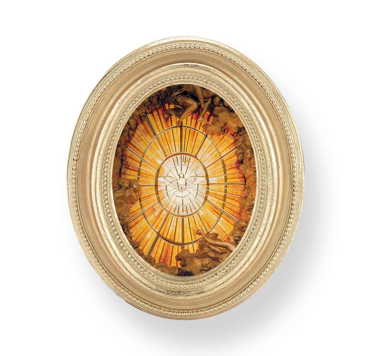 Holy Spirit Picture, Gold Finish 3-3/4"x4-1/2 Oval Frame, Exclusive Gold Stamped Print Under Glass # 28435