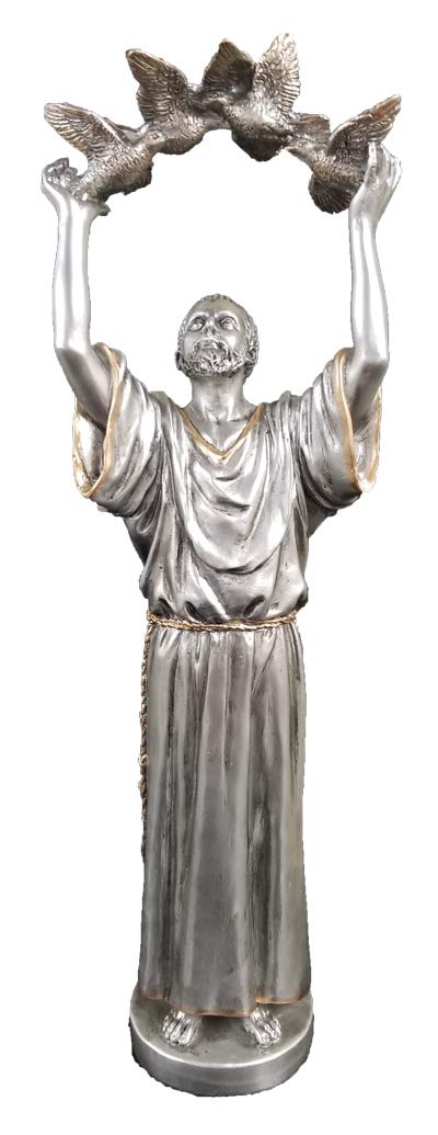 Saint Francis and Feathered Friends Statue, 11", Pewter Finish, 8277