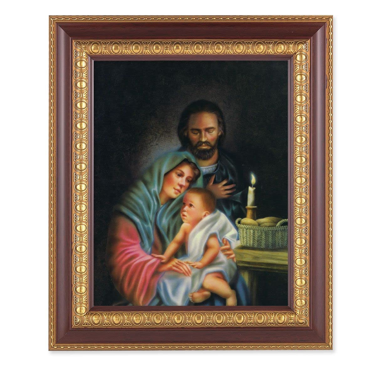 Holy Family Print, 11-1/2"x13-1/2, Cherry Finish with Gold Egg & Dart Frame, Italian Print Under Glass # 26137