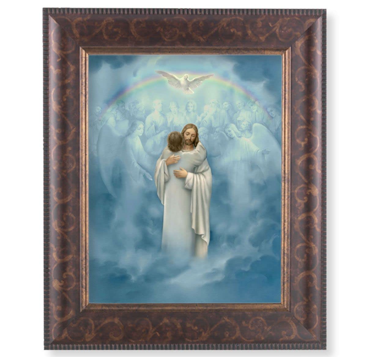 Christ Welcoming Home Picture, 11-1/4"x13-1/4, Antique Gold & Espresso Frame, Italian Print Under Glass # 25806