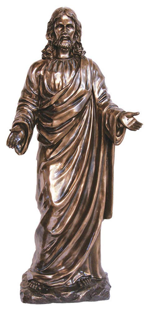 Welcoming Christ in lightly hand-painted cold cast bronze, 42", # 7353