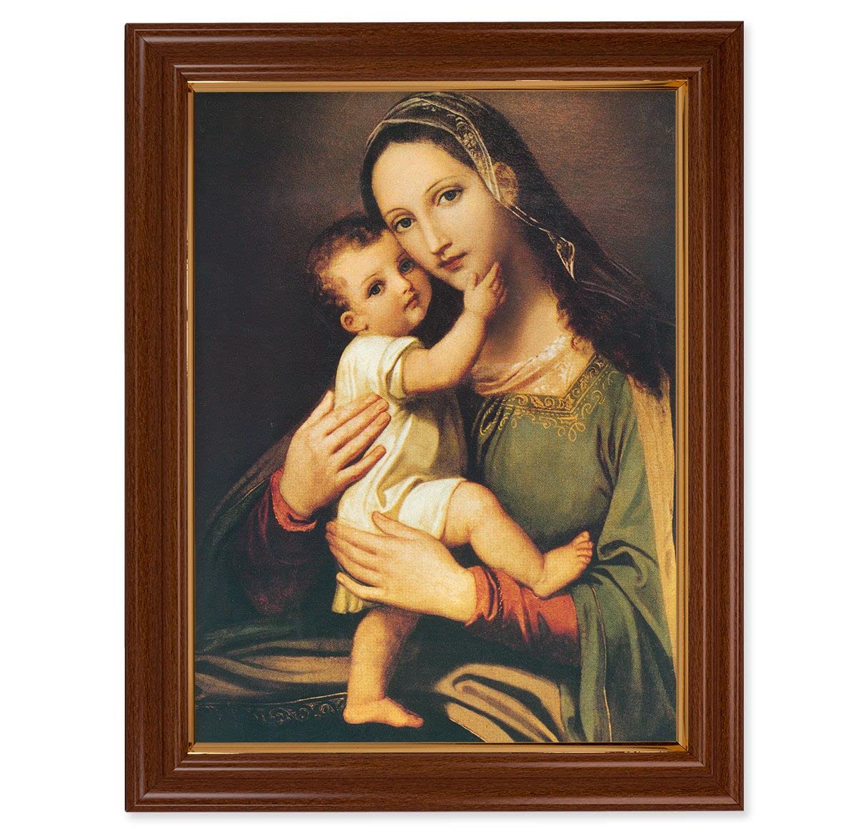 Miraculous Image of The Succouring Mary, 15-1/2"x19-1/2 Walnut Finish Frame with Thin Gold Lip, Textured Italian Print # 22235
