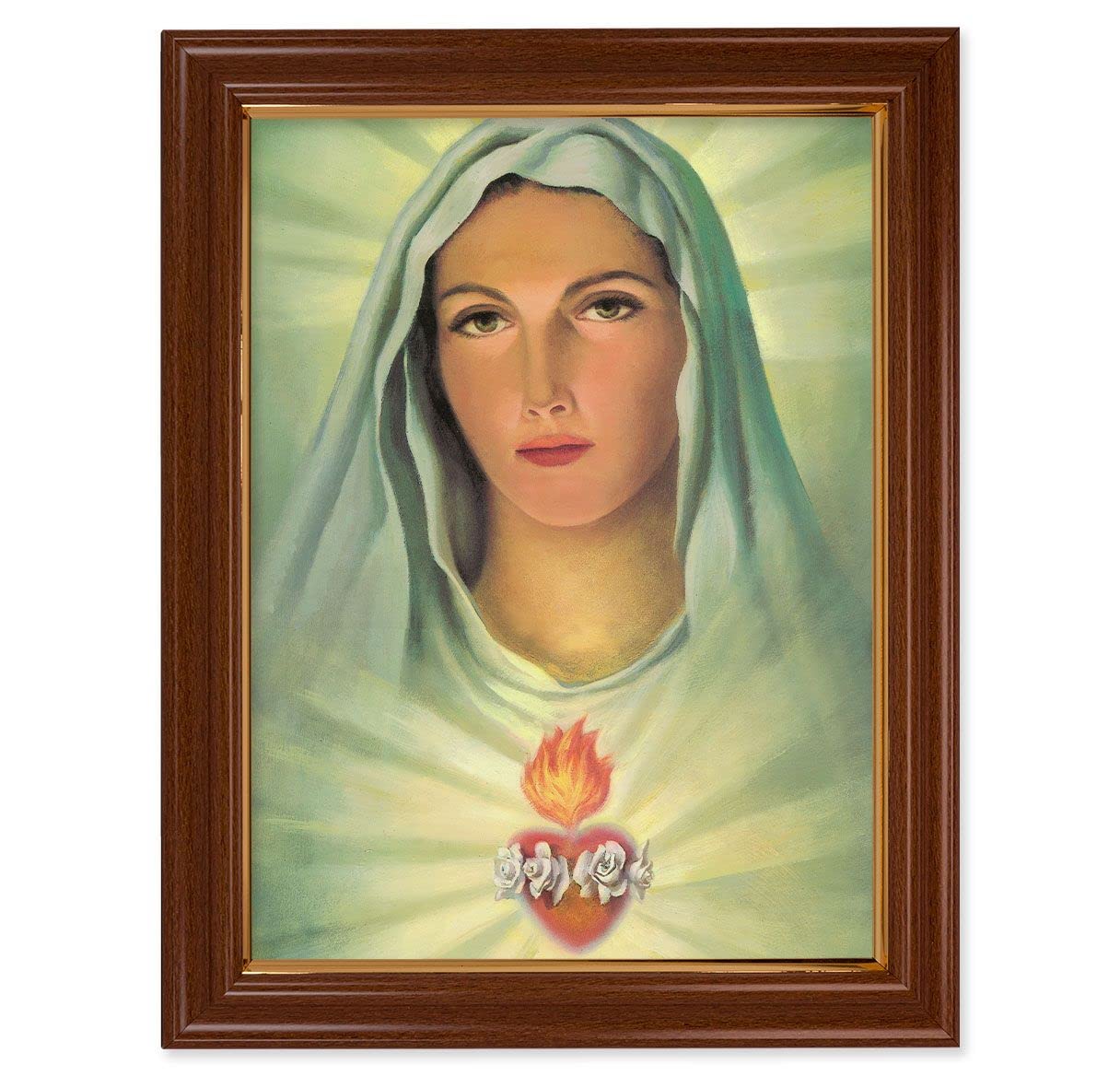 Immaculate Heart Picture, 15-1/2"x19-1/2 Walnut Finish Frame with Thin Gold Lip, Textured Italian Print # 22217