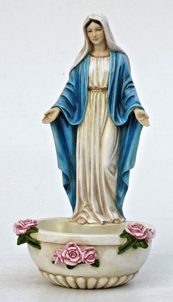 Our Lady of Grace Font, Resin, 7.5", Stands or Hangs, Hand Painted, 92290