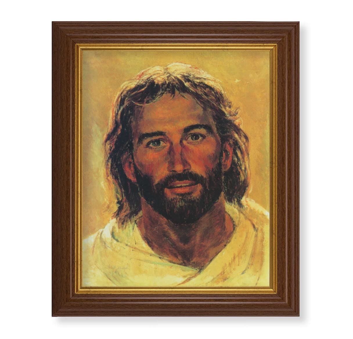Hook: Head of Christ, 10.5"x12.5" Walnut Finished Fluted Frame, Gold Beaded Lip, Italian Print # 26975