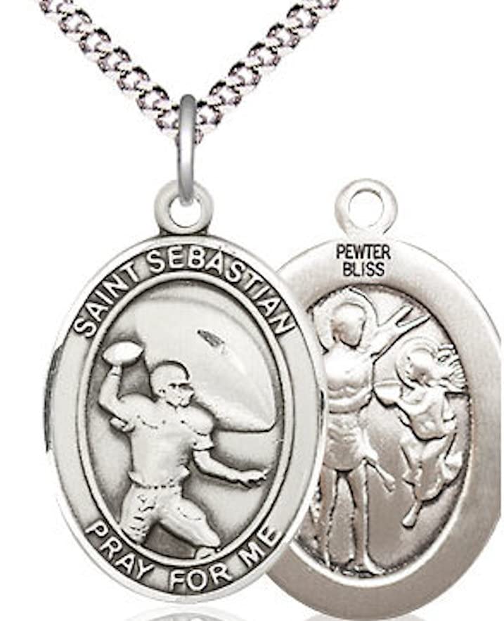 Football / St. Sebastian Medal in Fine Pewter, 3/4", Your Choice of Chain # 17535