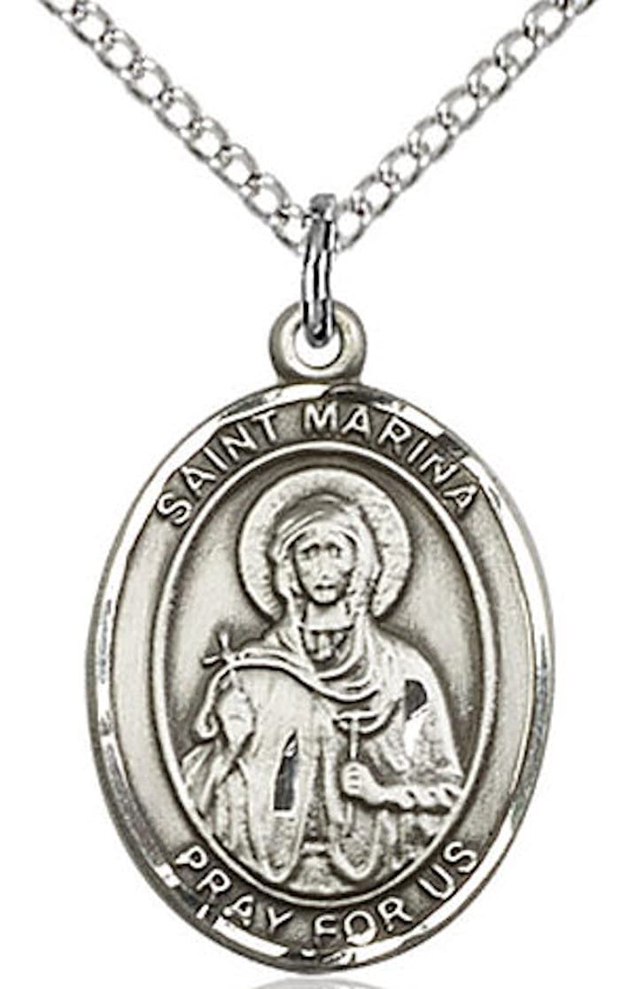St. Marina Medal in Fine Pewter, 3/4" tall, Your Choice of Chain # 17146