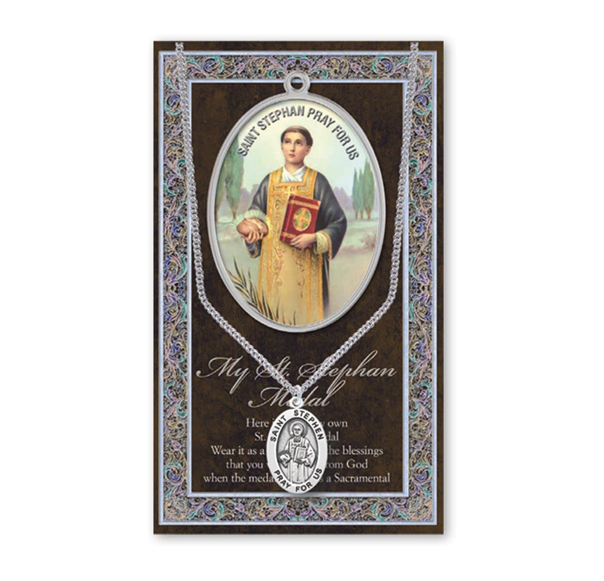 15/16" Pewter Medal with Folding Prayer Card, St. Stephen, # 93155