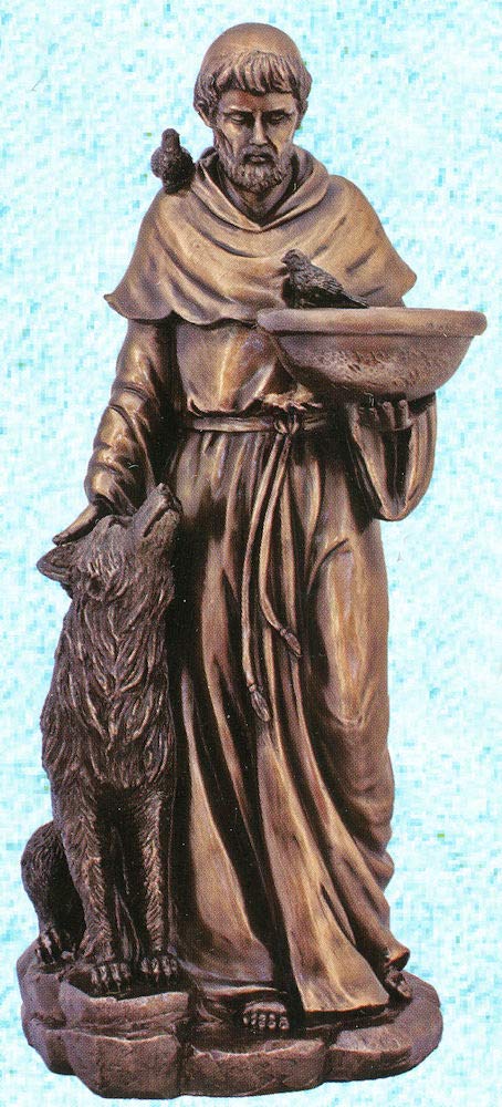 20" St. Francis with Wolf Statue, Cold Cast Bronze, Lightly Hand Painted, # 64534