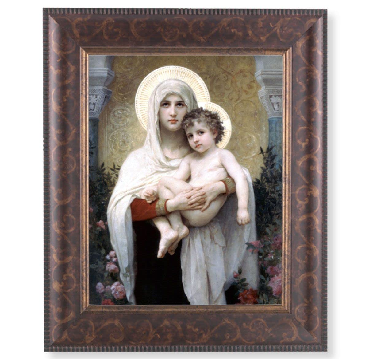 Madonna and Child Picture, 11-1/4"x13-1/4, Antique Gold & Espresso Frame, Italian Print Under Glass # 25844