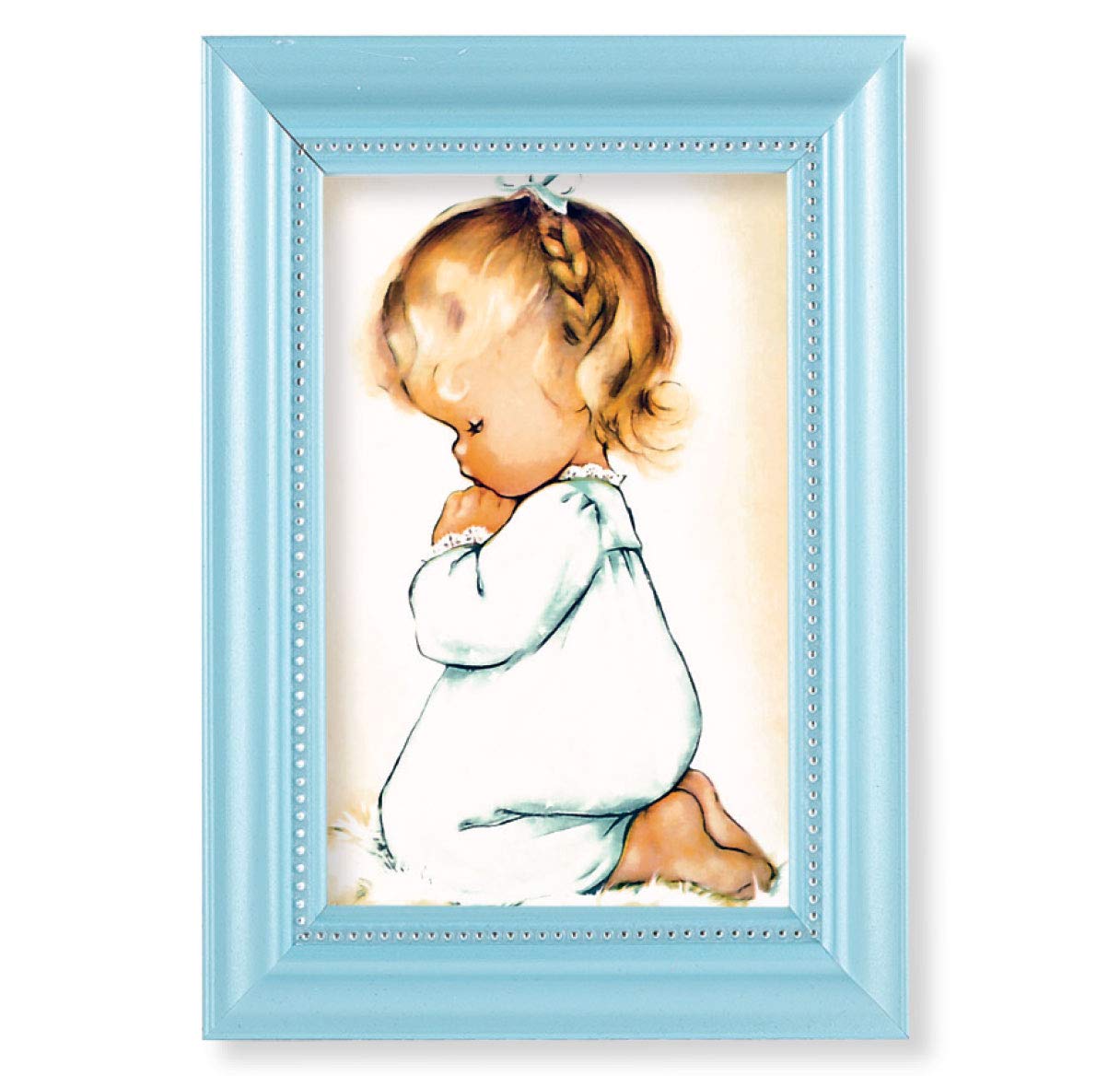 Praying Girl Picture, Pearlized Blue 5-1/2"x7 Frame, Beaded Lip, Under Glass # 28066