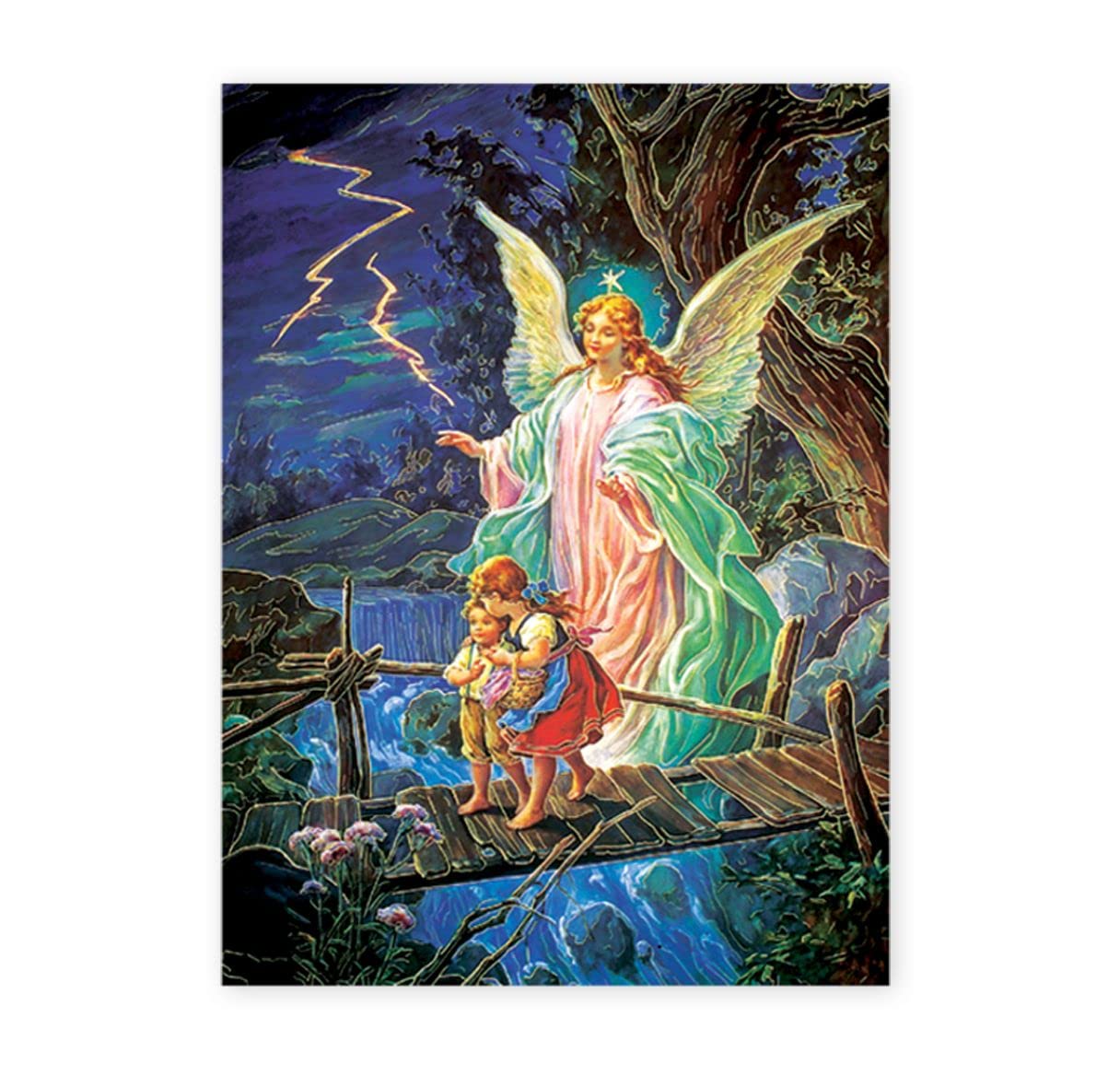 19" x 27" Poster of the Guardian Angel w/ Children, Italian gold embossed, #, 98455
