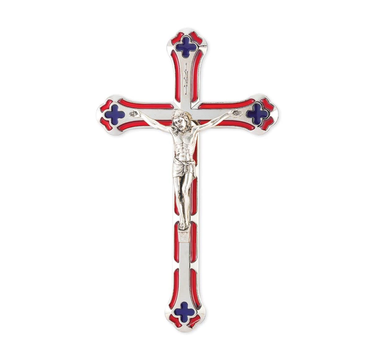7" Nickel Plate Translucent Red Crucifix, # 46025