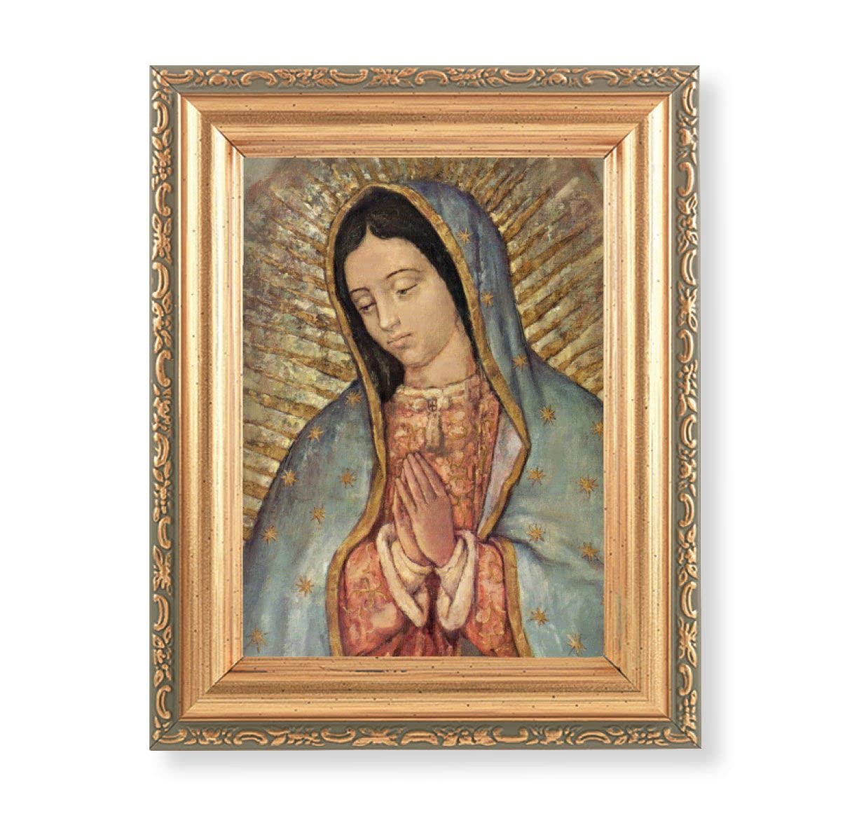 Antique Gold Frame, 5.75"x7.25" overall, Under Glass, Our Lady of Guadalupe, # 59606