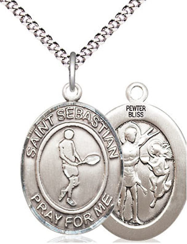 Tennis / St. Sebastian Medal in Fine Pewter, 3/4", Your Choice of Chain # 17457