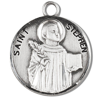 3/4" Round Sterling Medal, Your Choice of Chain, St. Stephen, #96801