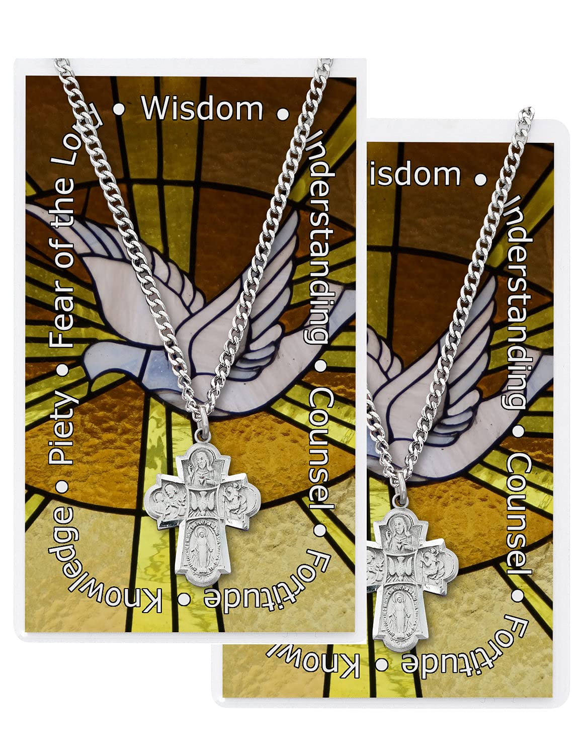 Confirmation 4-Way Medal in Fine Pewter on 18" Chain with Laminated Holy Card, 2-Count Value Pack # 21631