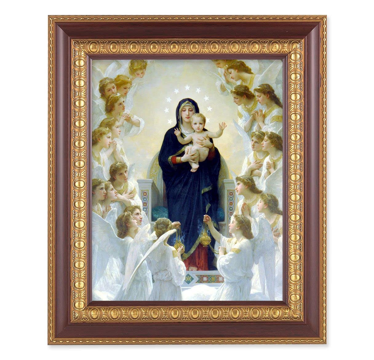 Bouguereau: Queen of Angels, 11-1/2"x13-1/2, Cherry Finish with Gold Egg & Dart Frame, Italian Print Under Glass # 26017