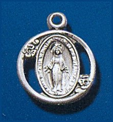Sterling Silver Round Miraculous Medal, 1/2", #27114, with your choice of chain.