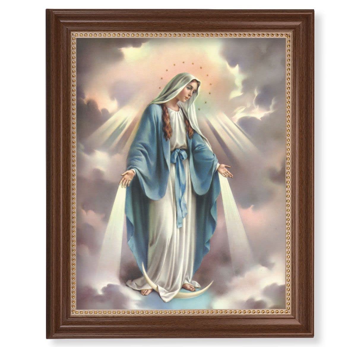 Our Lady of Grace Picture, 13-1/2"x16-9/16 Walnut Finish Frame with Gold Beaded Lip, Textured Italian Print # 22289