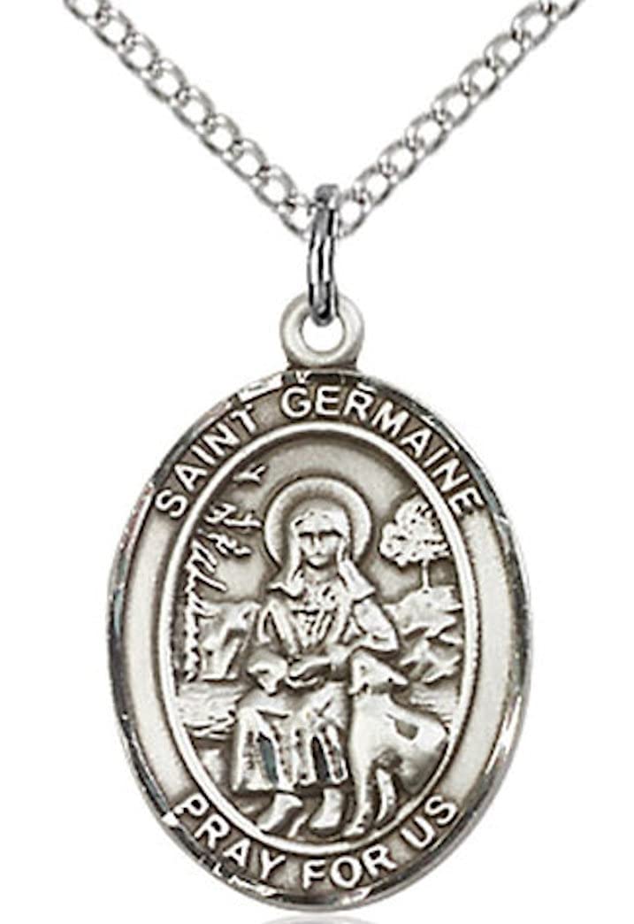 St. Germaine Cousin Medal in Fine Pewter, 3/4" tall, Your Choice of Chain # 17051