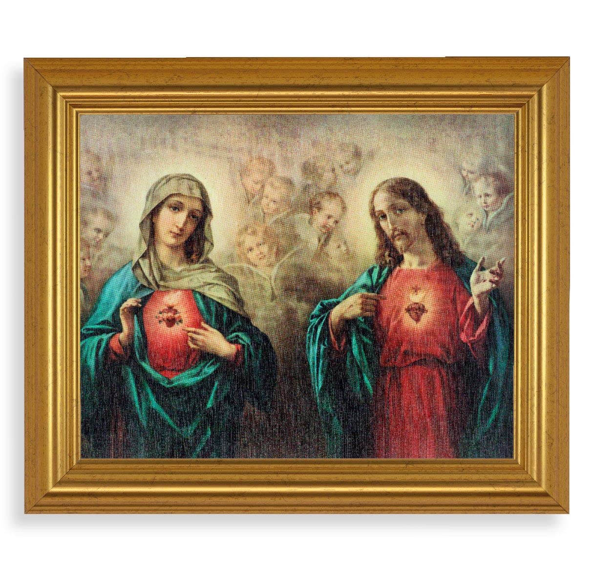 The Sacred Hearts, 10"x12" Gold-Leaf Finished Classic Frame, Italian Print on Artboard # 27239