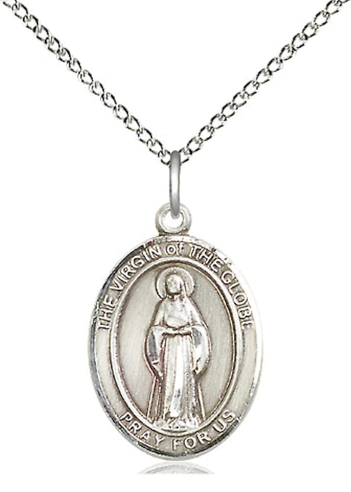 Virgin of the Globe Medal in Fine Pewter, 3/4" tall, Your Choice of Chain, # 5720
