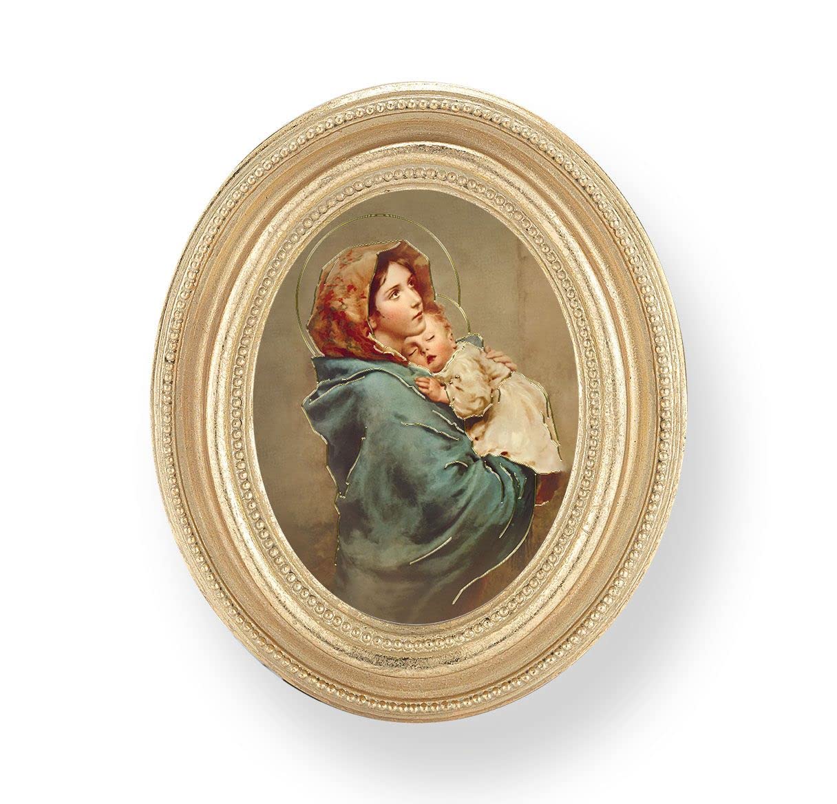 Madonna of The Street Picture, Gold Finish 3-3/4"x4-1/2 Oval Frame, Exclusive Gold Stamped Print Under Glass # 28420