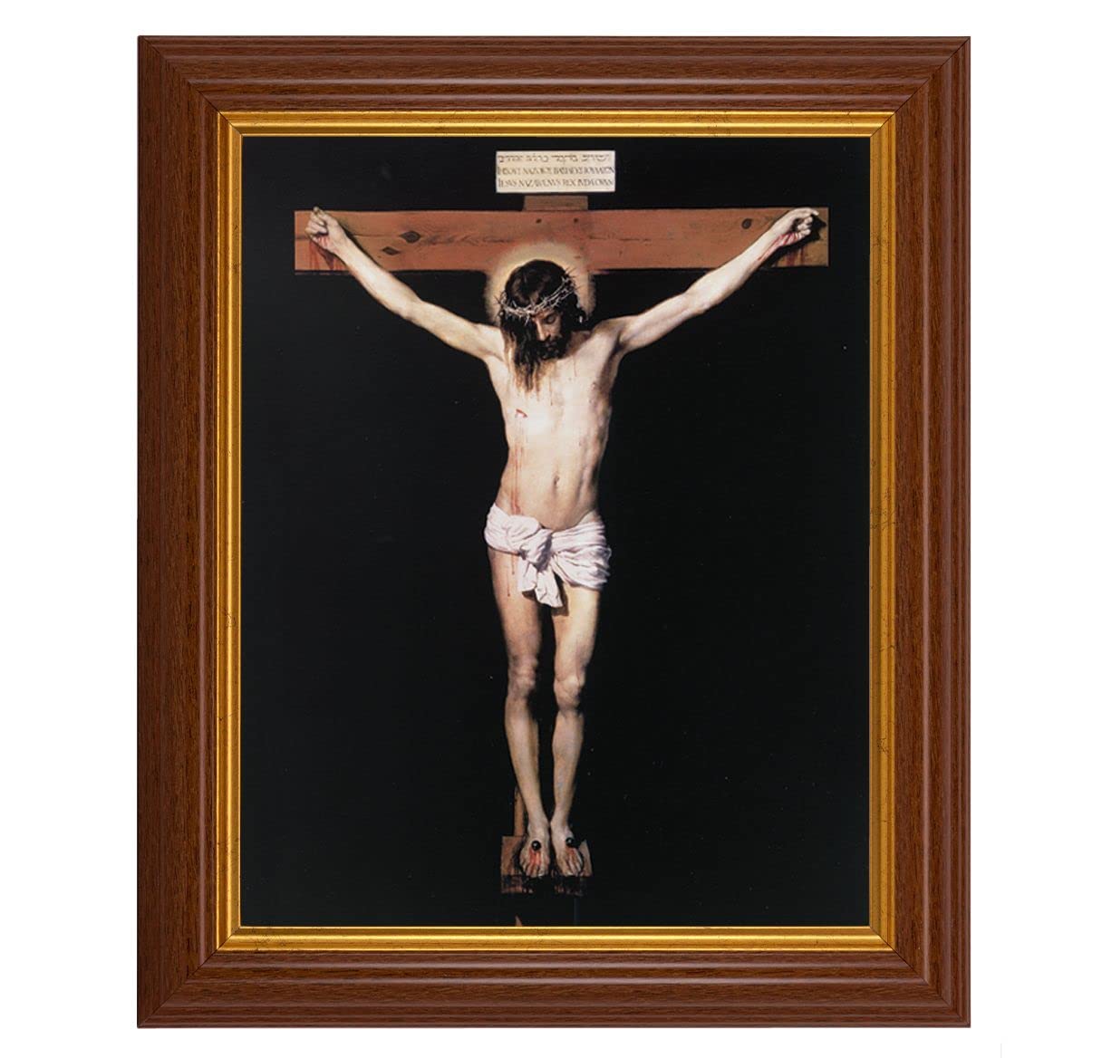 The Crucifixion, 10.5"x12.5" Walnut Finished Fluted Frame, Gold Beaded Lip, Italian Print # 26978
