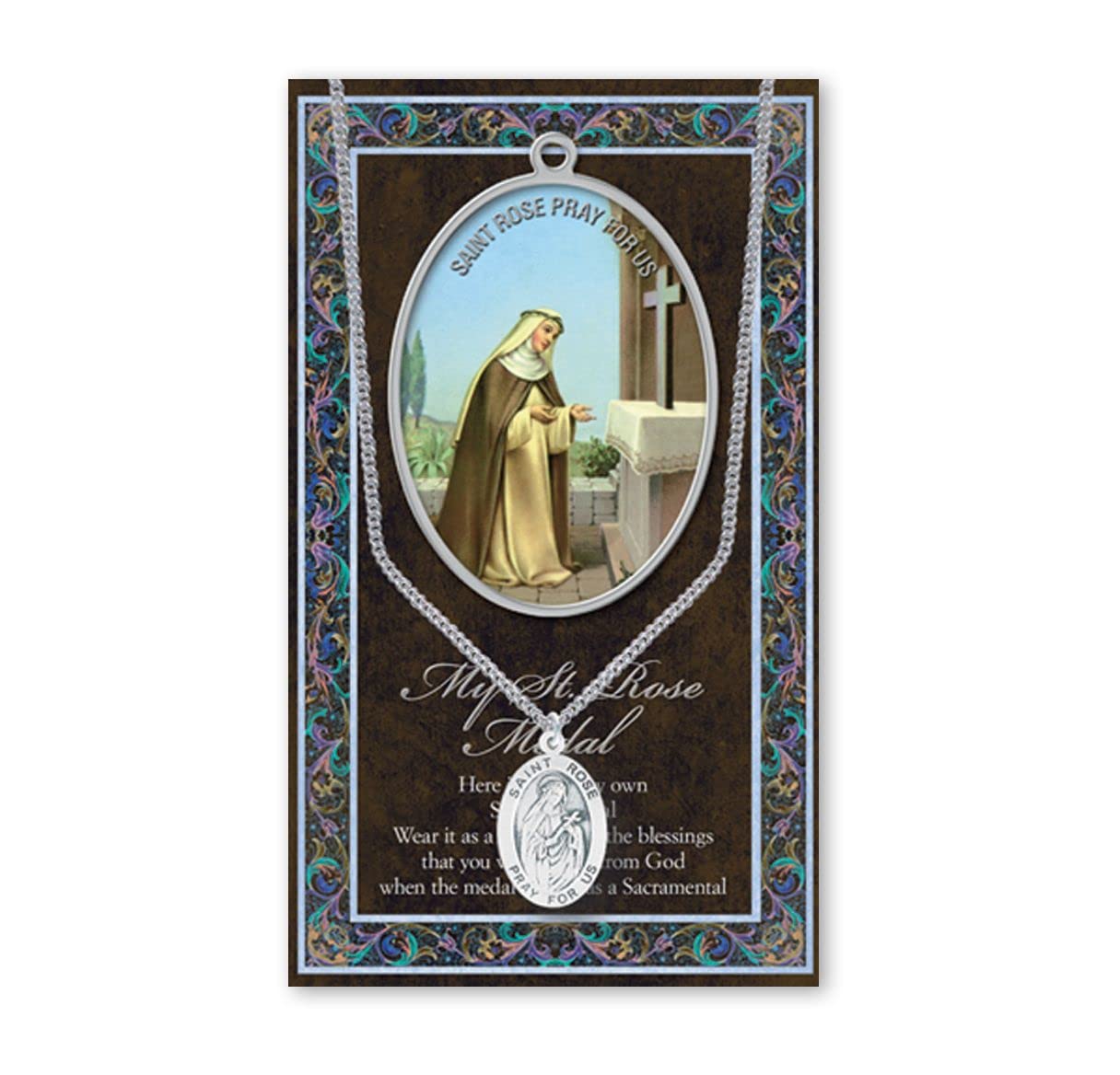 15/16" Pewter Medal with Folding Prayer Card, St. Rose of Lima, # 93153