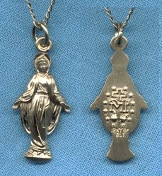 Miraculous Medal Profile 13/16" Solid 14kt Gold, Free Chain, # 7029