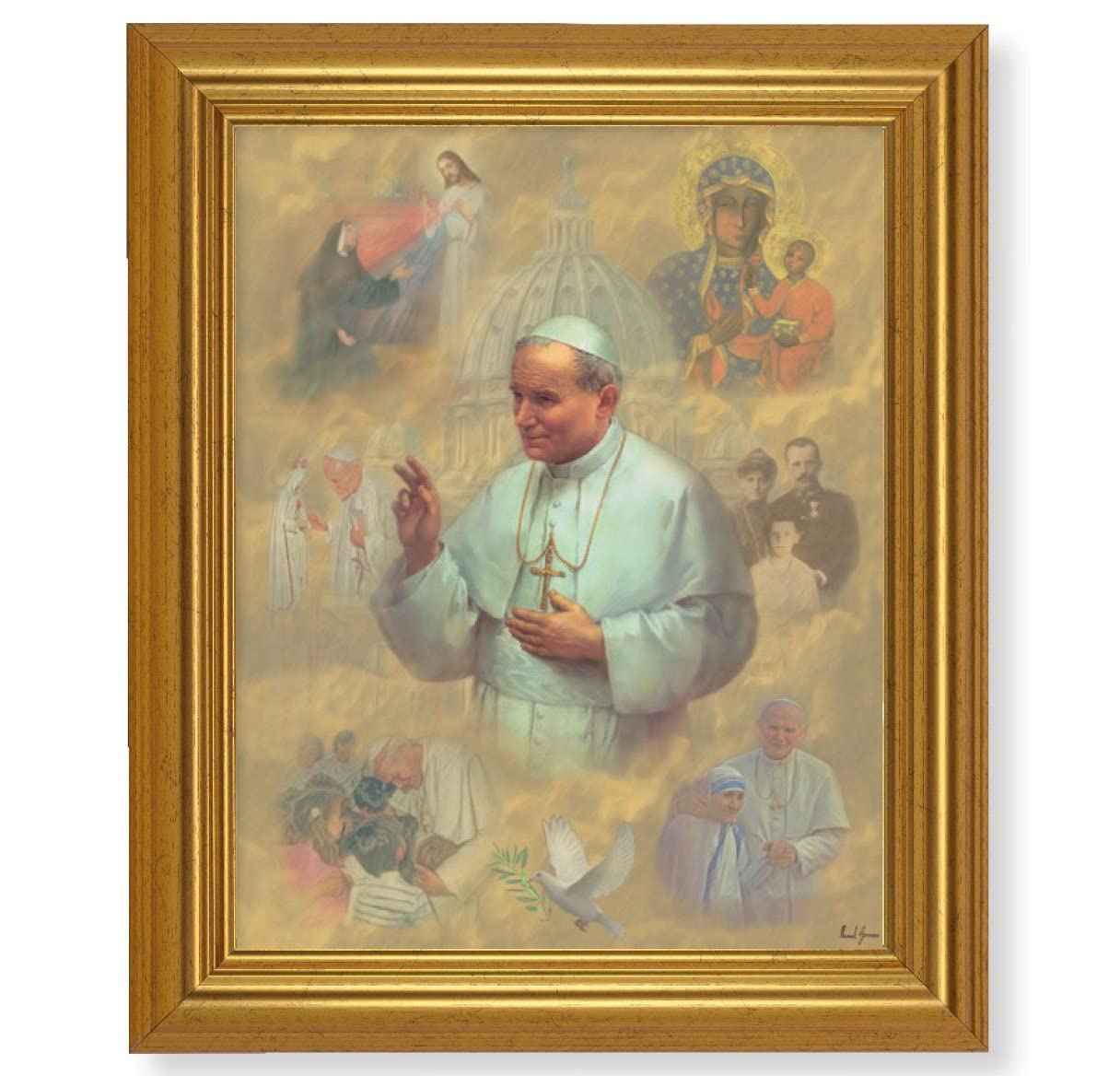 St. John Paul II Collage, 10"x12" Gold-Leaf Finished Classic Frame, Italian Print on Artboard # 27324