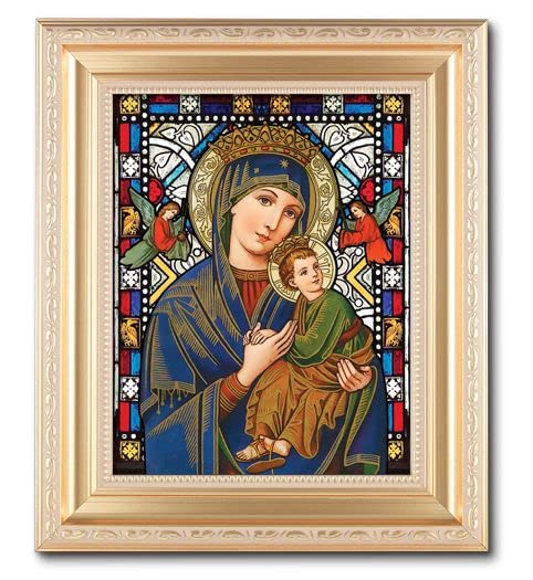 Our Lady of Perpetual Help 8"x10" Textured Italian Art Glass in 11"x13" Satin Finished Frame, # 1524