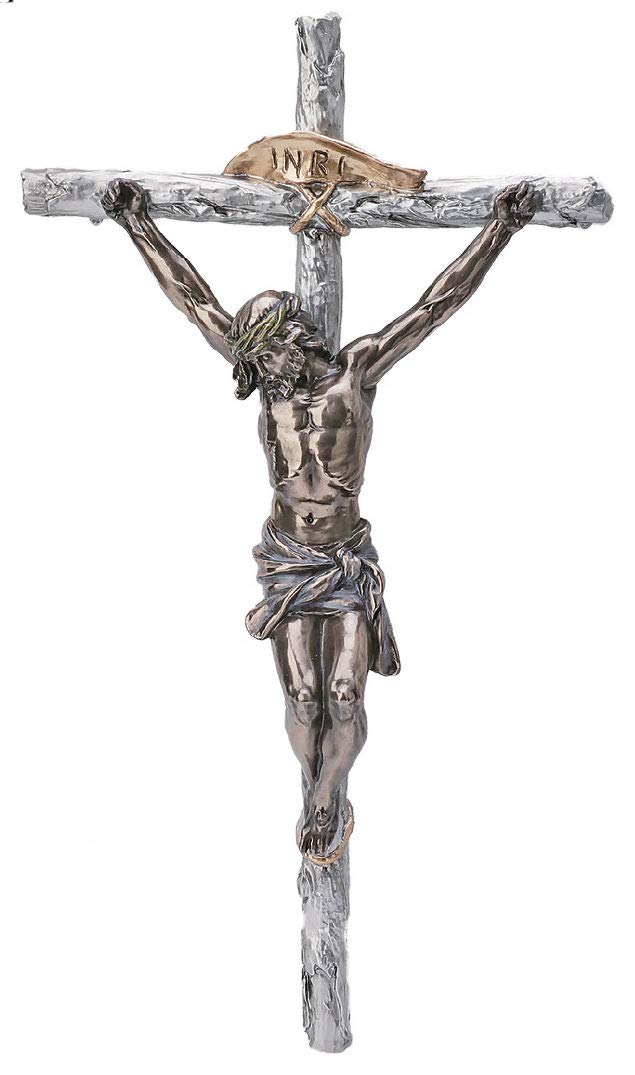 16" Crucifix, Bronze Finish Resin Figure on Pewter Finish Cross, # 17887