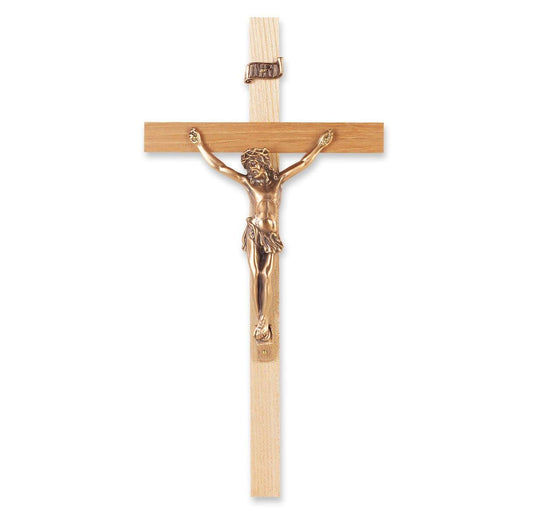 10" Oak Wood Cross w/Museum Gold Corpus # 28779