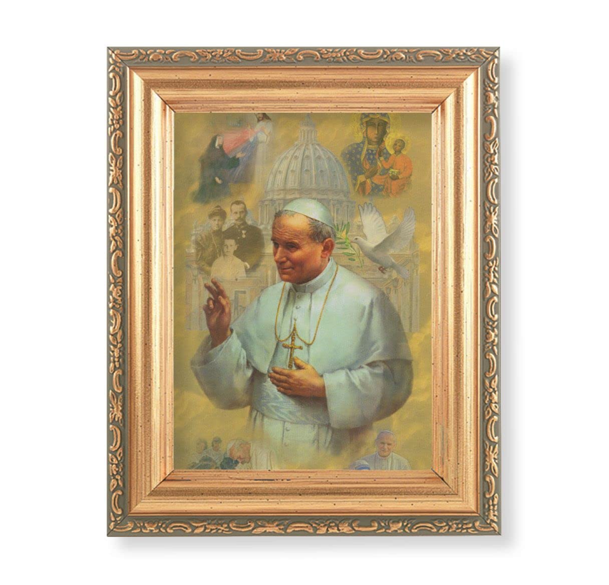 Antique Gold Frame, 5.75"x7.25" overall, Under Glass, St. John Paul II, # 57157