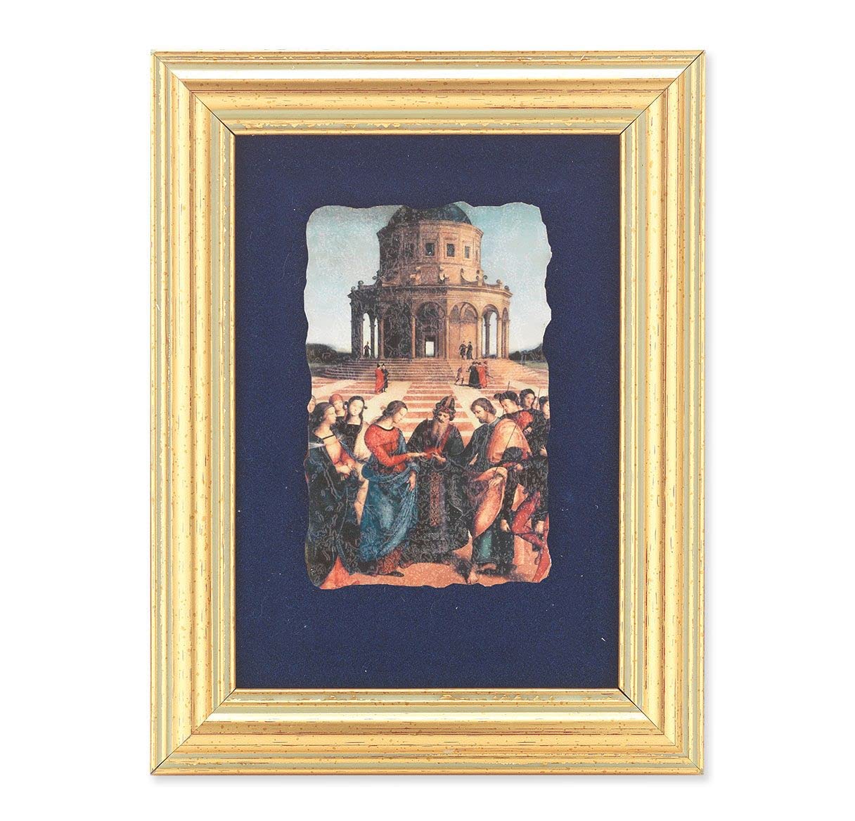 Wedding at Cana Picture, Antique Gold 5" x6-1/2 Frame, Image Centered On Blue Velvet Matting # 28120