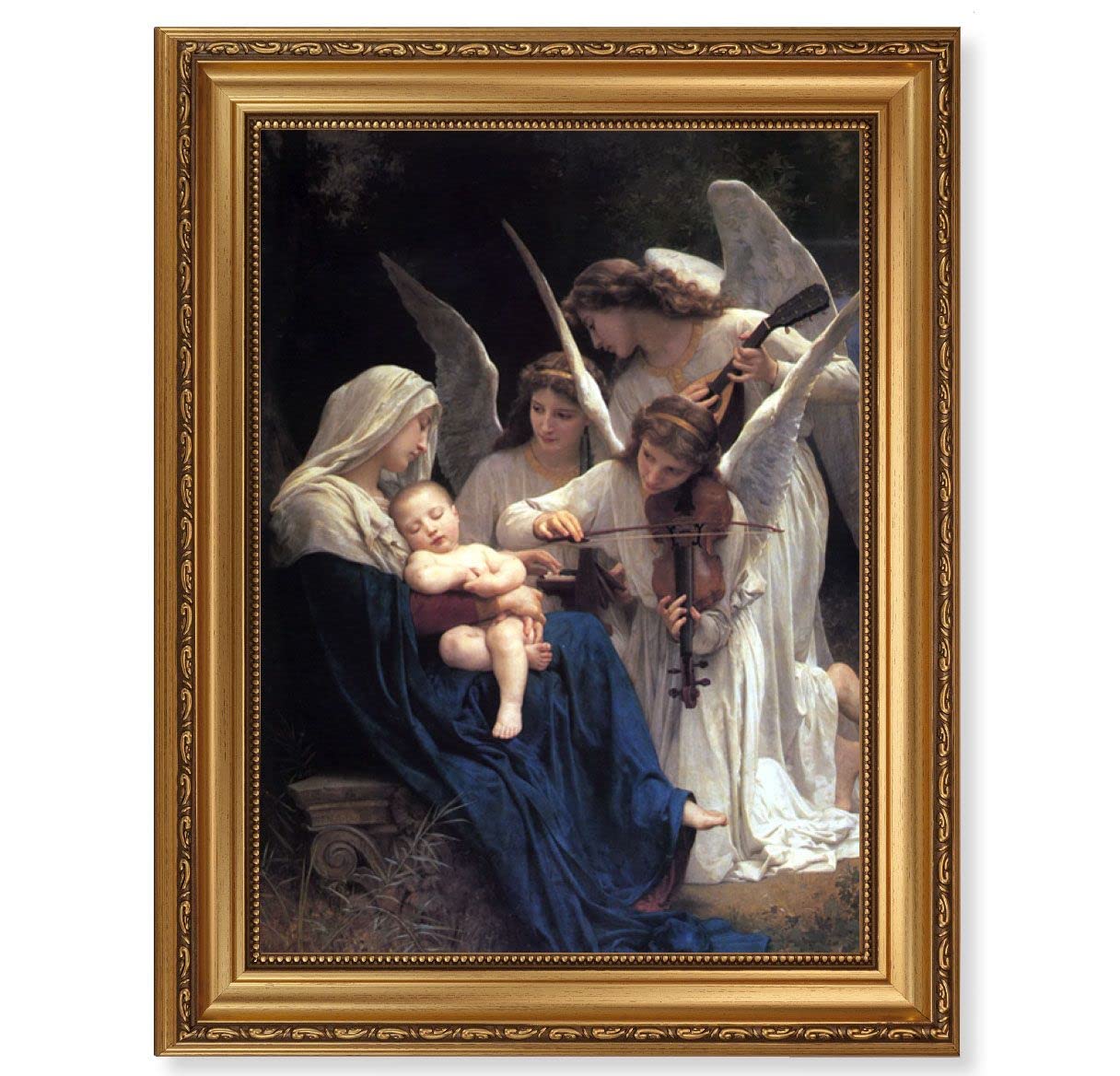 Bouguereau Heavenly Melody Picture, 15-1/2"x19-1/2 Antique Gold Leaf Frame, Acanthus-Leaf Trim, Beaded Lip, Textured Italian Print # 22183