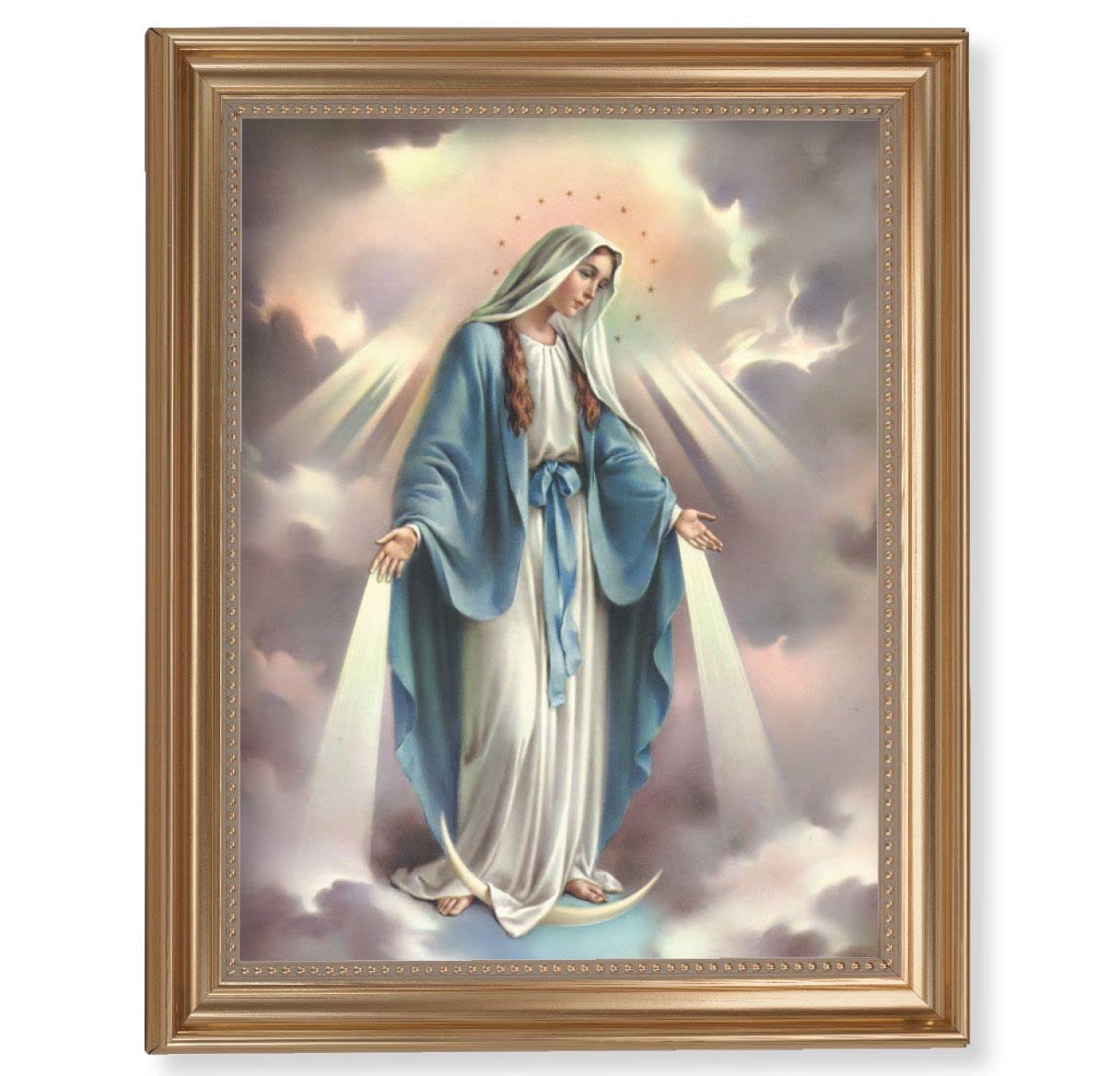 Our Lady of Grace Picture, 13-1/2"x16-9/16 Gold-Leaf Fluted Frame with Beaded Lip, Textured Italian Print # 25272