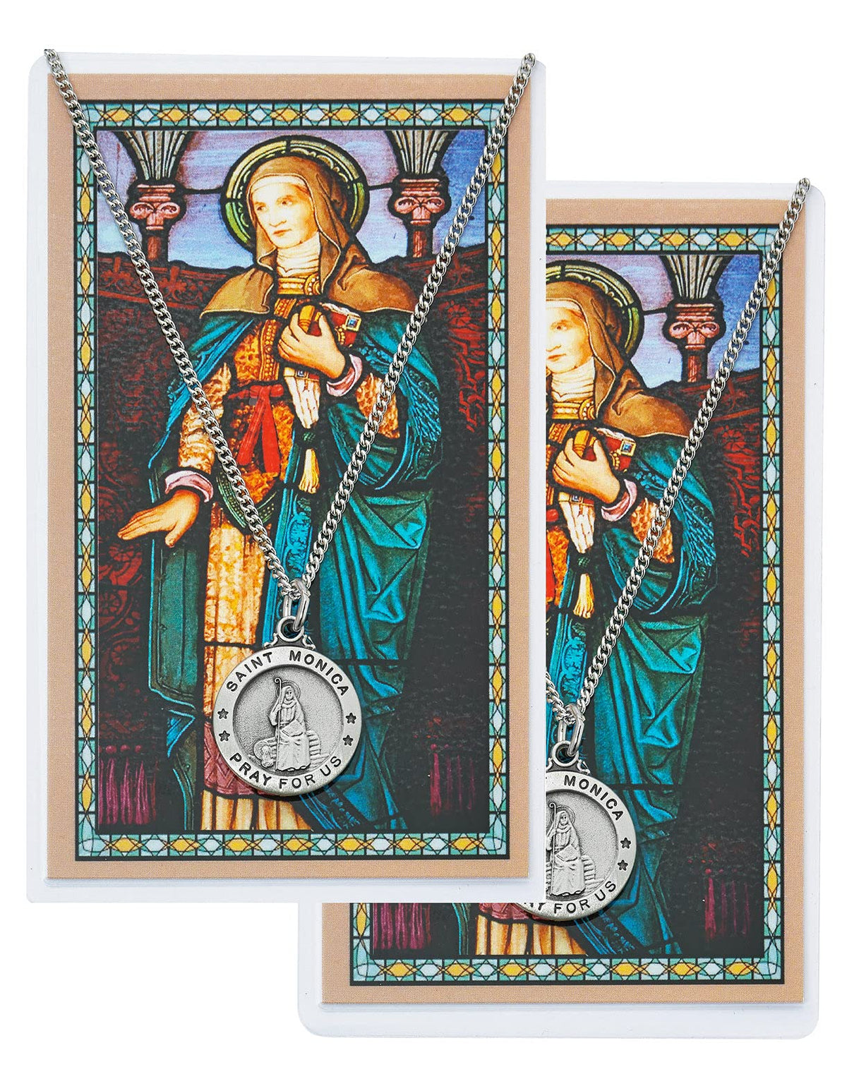 St. Monica Pewter Medal with Laminated Holy Card, 18" Chain, 2-Count Value Pack. # 21376