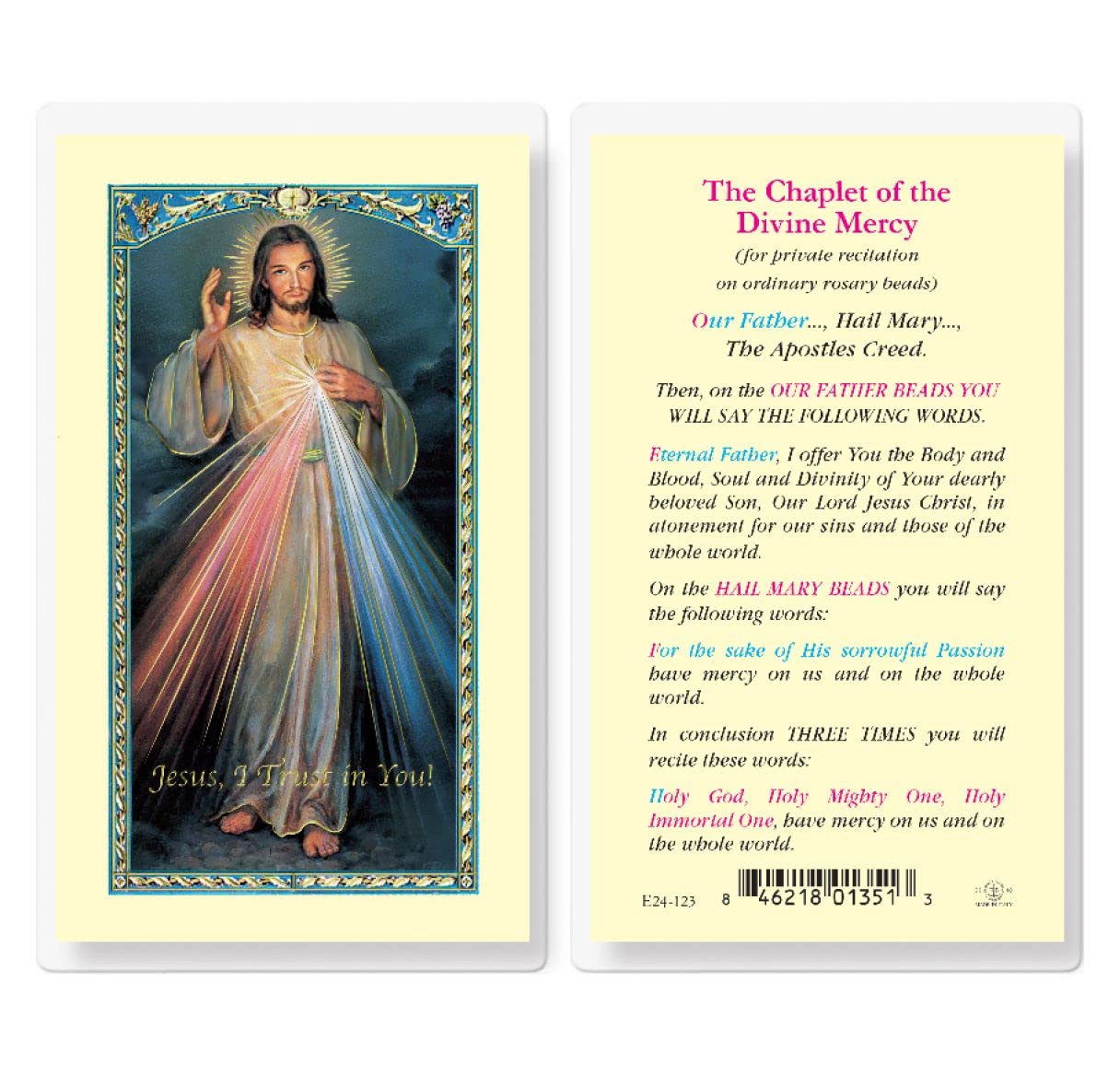 Chaplet of Divine Mercy Laminated Holy Card, 25-Pack, # 99728