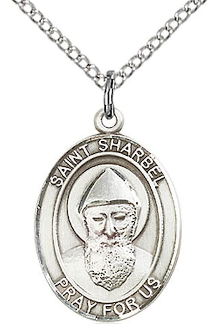 St. Sharbel Medal in Fine Pewter, 3/4" tall, Your Choice of Chain # 17234