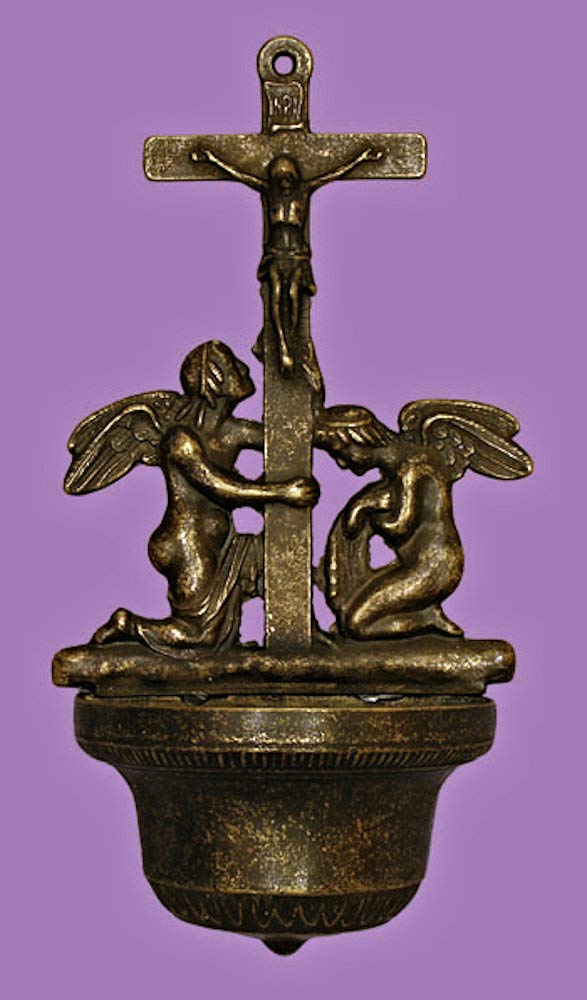 Crucifixion with Angels font, 12", Made in Italy, antiqued brass,, 17217