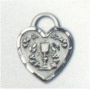 First Communion Heart Pendant Sterling 9/16", Your Choice of Chain, # 98598
