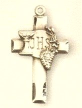 First Communion IHS Cross 7/8" Solid 14kt Gold, Free Chain, # 43365