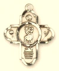 1" St. Christopher Sport 4-Way Medal Solid 14kt Gold, Free Chain, # 43421